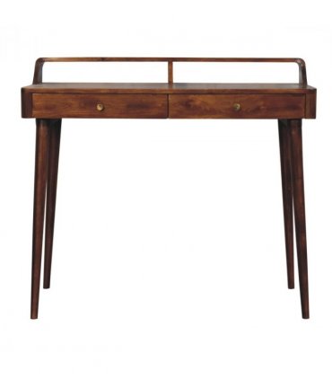 Artisan Furniture Solid Wood Elevated Chestnut Console Table, 2 Drawers, Dark Brown