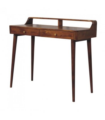 Artisan Furniture Solid Wood Elevated Chestnut Console Table, 2 Drawers, Dark Brown
