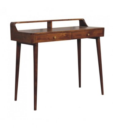 Artisan Furniture Solid Wood Elevated Chestnut Console Table, 2 Drawers, Dark Brown