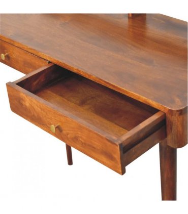 Artisan Furniture Solid Wood Elevated Chestnut Console Table, 2 Drawers, Dark Brown