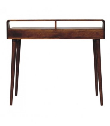 Artisan Furniture Solid Wood Elevated Chestnut Console Table, 2 Drawers, Dark Brown