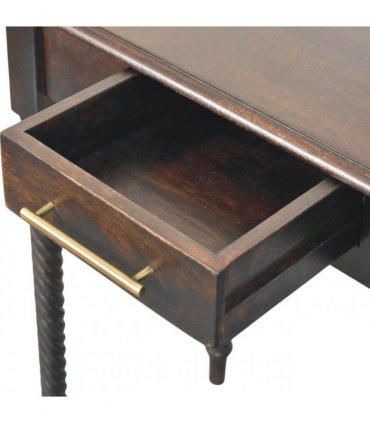 Artisan Furniture Solid Wood Cordelier Turned-Leg Writing Desk, 1 Drawer, Dark Brown