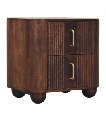 Artisan Furniture Solid Wood Marlowe Fluted Nightstand, 2 Drawers, Dark Brown