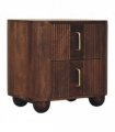 Artisan Furniture Solid Wood Marlowe Fluted Nightstand, 2 Drawers, Dark Brown