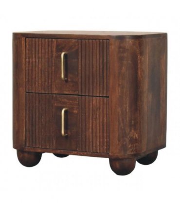 Artisan Furniture Solid Wood Marlowe Fluted Nightstand, 2 Drawers, Dark Brown