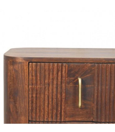 Artisan Furniture Solid Wood Marlowe Fluted Nightstand, 2 Drawers, Dark Brown