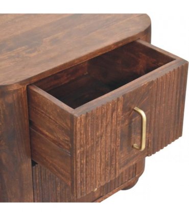 Artisan Furniture Solid Wood Marlowe Fluted Nightstand, 2 Drawers, Dark Brown