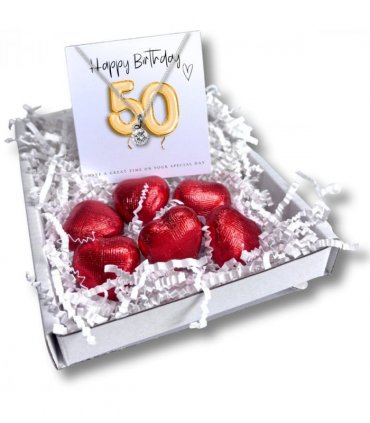 50th Birthday Cubic Zirconia Silver Necklace & Gold Balloons Mini Gift Hamper