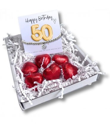 50th Birthday Cubic Zirconia Silver Bracelet & Gold Balloon Mini Gift Hamper
