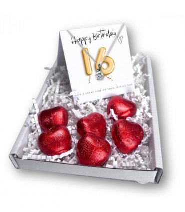 16th Birthday Cubic Zirconia Necklace & Gold Balloons Mini Hamper