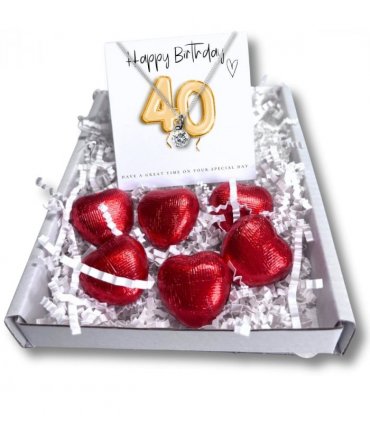 40th Birthday Cubic Zirconia Silver Necklace & Gold Balloons Mini Gift Hamper