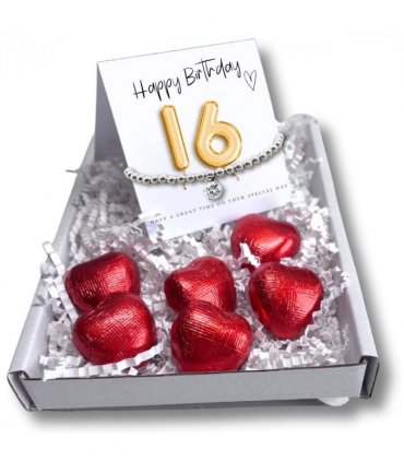 16th Birthday Cubic Zirconia Bracelet & Gold Balloons Mini Hamper
