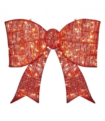 Pre-lit Outdoor Giant Bowknot Christmas Decoration, Lighted Metal Frame with 124 Warm White LED Lights, for Front Door Gate Wall Indoor Outdoor Holiday Party, Red