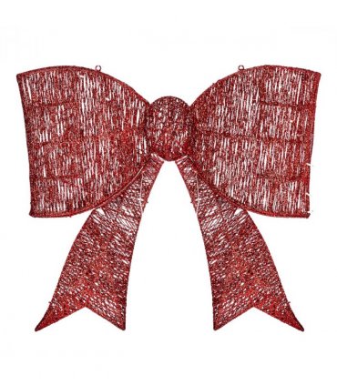 Pre-lit Outdoor Giant Bowknot Christmas Decoration, Lighted Metal Frame with 124 Warm White LED Lights, for Front Door Gate Wall Indoor Outdoor Holiday Party, Red