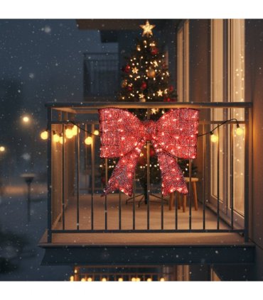 Pre-lit Outdoor Giant Bowknot Christmas Decoration, Lighted Metal Frame with 124 Warm White LED Lights, for Front Door Gate Wall Indoor Outdoor Holiday Party, Red