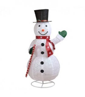1.7M Lighted Snowman Holding Candy Cane Christmas Yard Decorations, Pre-lit Pull Up Snowman with 240 White LEDs, for Xmas Outdoor Holiday Indoor Decor Lighted Holiday Displays, White