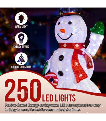 1.7M Lighted Snowman Holding Candy Cane Christmas Yard Decorations, Pre-lit Pull Up Snowman with 240 White LEDs, for Xmas Outdoor Holiday Indoor Decor Lighted Holiday Displays, White