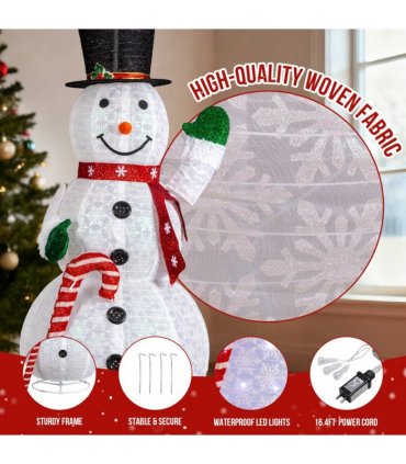 1.7M Lighted Snowman Holding Candy Cane Christmas Yard Decorations, Pre-lit Pull Up Snowman with 240 White LEDs, for Xmas Outdoor Holiday Indoor Decor Lighted Holiday Displays, White