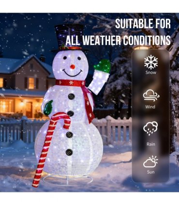 1.7M Lighted Snowman Holding Candy Cane Christmas Yard Decorations, Pre-lit Pull Up Snowman with 240 White LEDs, for Xmas Outdoor Holiday Indoor Decor Lighted Holiday Displays, White