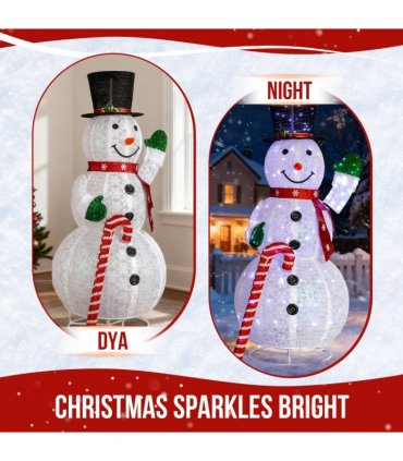 1.7M Lighted Snowman Holding Candy Cane Christmas Yard Decorations, Pre-lit Pull Up Snowman with 240 White LEDs, for Xmas Outdoor Holiday Indoor Decor Lighted Holiday Displays, White