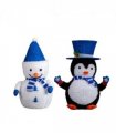Set of 2 Lighted Plush Penguin and Snowman Christmas Decorations, Pre-lit Pull Up Holiday Decor with 100 Warm White LED Lights for Xmas Outdoor Indoor Decor Lighted Holiday Displays