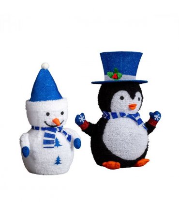 Set of 2 Lighted Plush Penguin and Snowman Christmas Decorations, Pre-lit Pull Up Holiday Decor with 100 Warm White LED Lights for Xmas Outdoor Indoor Decor Lighted Holiday Displays