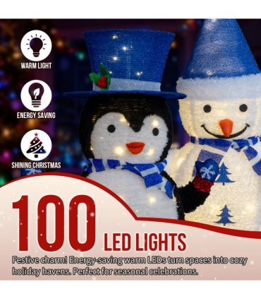 Set of 2 Lighted Plush Penguin and Snowman Christmas Decorations, Pre-lit Pull Up Holiday Decor with 100 Warm White LED Lights for Xmas Outdoor Indoor Decor Lighted Holiday Displays