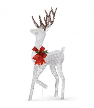 1.2M Lighted Reindeer Christmas Decorations, Pre-lit Holiday Decor with 90 Warm White LED Lights for Xmas Outdoor Indoor Decor Lighted Holiday Displays, White