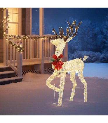 1.2M Lighted Reindeer Christmas Decorations, Pre-lit Holiday Decor with 90 Warm White LED Lights for Xmas Outdoor Indoor Decor Lighted Holiday Displays, White