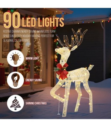 1.2M Lighted Reindeer Christmas Decorations, Pre-lit Holiday Decor with 90 Warm White LED Lights for Xmas Outdoor Indoor Decor Lighted Holiday Displays, White