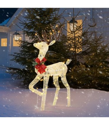 1.2M Lighted Reindeer Christmas Decorations, Pre-lit Holiday Decor with 90 Warm White LED Lights for Xmas Outdoor Indoor Decor Lighted Holiday Displays, White