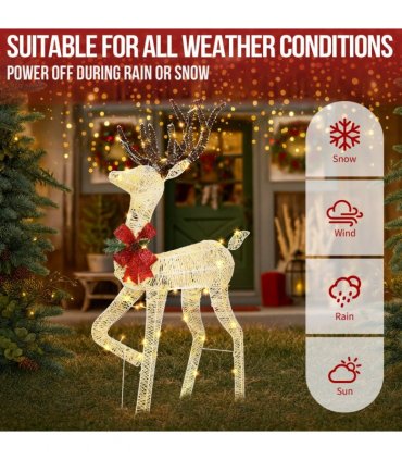 1.2M Lighted Reindeer Christmas Decorations, Pre-lit Holiday Decor with 90 Warm White LED Lights for Xmas Outdoor Indoor Decor Lighted Holiday Displays, White