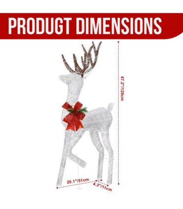 1.2M Lighted Reindeer Christmas Decorations, Pre-lit Holiday Decor with 90 Warm White LED Lights for Xmas Outdoor Indoor Decor Lighted Holiday Displays, White