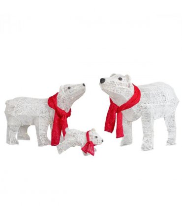 Set of 3 Lighted Polar Bear Family Christmas Decorations, Pre-lit Holiday Decor with 190 Warm White LED Lights for Xmas Outdoor Indoor Decor Lighted Holiday Displays, White