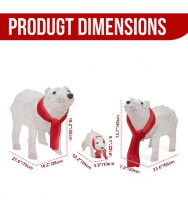 Set of 3 Lighted Polar Bear Family Christmas Decorations, Pre-lit Holiday Decor with 190 Warm White LED Lights for Xmas Outdoor Indoor Decor Lighted Holiday Displays, White