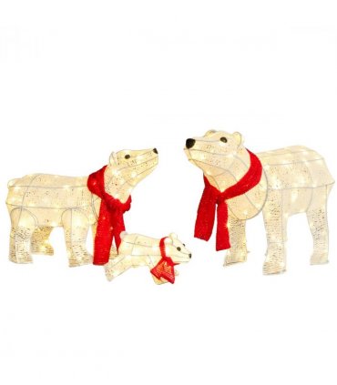 Set of 3 Lighted Polar Bear Family Christmas Decorations, Pre-lit Holiday Decor with 190 Warm White LED Lights for Xmas Outdoor Indoor Decor Lighted Holiday Displays, White