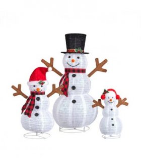 Set of 3 Lighted Snowman Family Christmas Yard Decorations, 60cm 90cm 120cm Pre-lit Pull Up Snowman with 270 White LEDs, for Xmas Outdoor Holiday Indoor Decor Lighted Holiday Displays