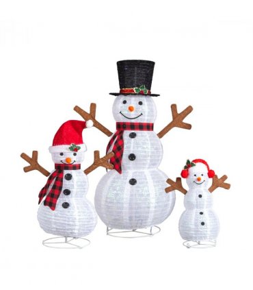 Set of 3 Lighted Snowman Family Christmas Yard Decorations, 60cm 90cm 120cm Pre-lit Pull Up Snowman with 270 White LEDs, for Xmas Outdoor Holiday Indoor Decor Lighted Holiday Displays