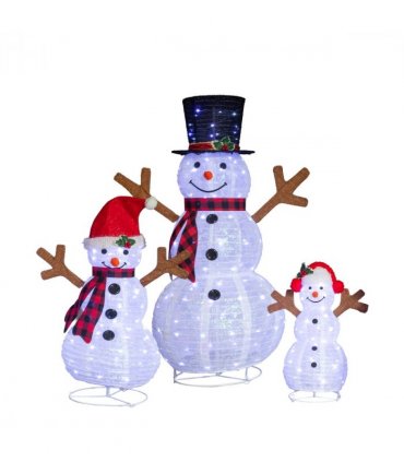 Set of 3 Lighted Snowman Family Christmas Yard Decorations, 60cm 90cm 120cm Pre-lit Pull Up Snowman with 270 White LEDs, for Xmas Outdoor Holiday Indoor Decor Lighted Holiday Displays