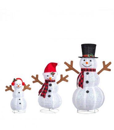 Set of 3 Lighted Snowman Family Christmas Yard Decorations, 60cm 90cm 120cm Pre-lit Pull Up Snowman with 270 White LEDs, for Xmas Outdoor Holiday Indoor Decor Lighted Holiday Displays