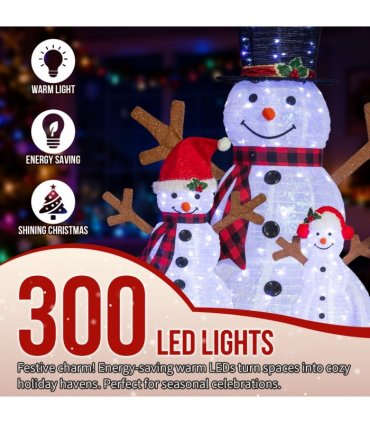 Set of 3 Lighted Snowman Family Christmas Yard Decorations, 60cm 90cm 120cm Pre-lit Pull Up Snowman with 270 White LEDs, for Xmas Outdoor Holiday Indoor Decor Lighted Holiday Displays