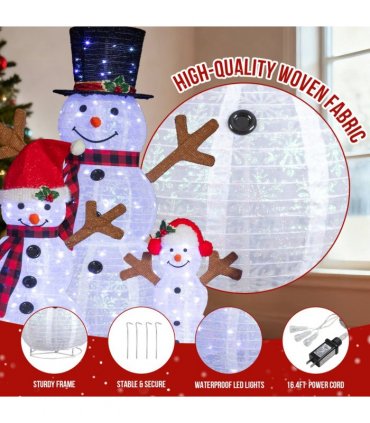 Set of 3 Lighted Snowman Family Christmas Yard Decorations, 60cm 90cm 120cm Pre-lit Pull Up Snowman with 270 White LEDs, for Xmas Outdoor Holiday Indoor Decor Lighted Holiday Displays