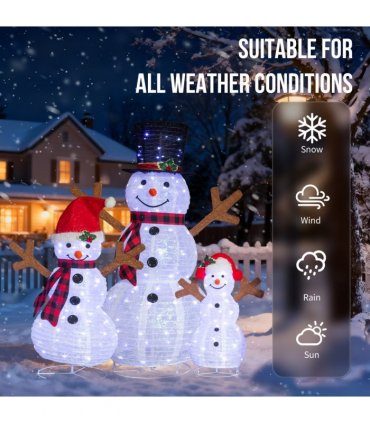 Set of 3 Lighted Snowman Family Christmas Yard Decorations, 60cm 90cm 120cm Pre-lit Pull Up Snowman with 270 White LEDs, for Xmas Outdoor Holiday Indoor Decor Lighted Holiday Displays