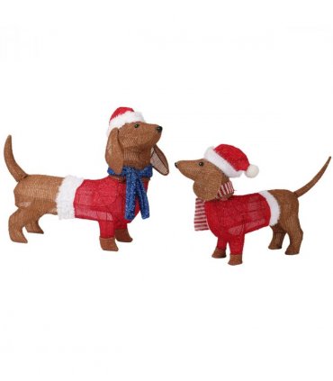 Set of 2 Lighted Dachshund Dog Christmas Decorations, Pre-lit Holiday Decor with 115 Warm White LED Lights for Xmas Outdoor Indoor Decor Lighted Holiday Displays, Brown