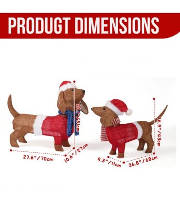 Set of 2 Lighted Dachshund Dog Christmas Decorations, Pre-lit Holiday Decor with 115 Warm White LED Lights for Xmas Outdoor Indoor Decor Lighted Holiday Displays, Brown