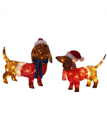 Set of 2 Lighted Dachshund Dog Christmas Decorations, Pre-lit Holiday Decor with 115 Warm White LED Lights for Xmas Outdoor Indoor Decor Lighted Holiday Displays, Brown