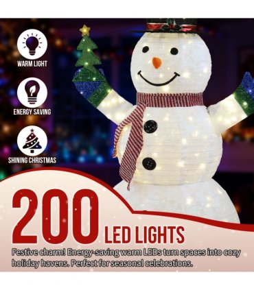 1.7M Lighted Snowman Holding Small Tree Christmas Yard Decorations, Pre-lit Pull Up Snowman with 200 Warm White LEDs, for Xmas Outdoor Holiday Indoor Decor Lighted Holiday Displays, White