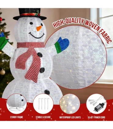 1.7M Lighted Snowman Holding Small Tree Christmas Yard Decorations, Pre-lit Pull Up Snowman with 200 Warm White LEDs, for Xmas Outdoor Holiday Indoor Decor Lighted Holiday Displays, White