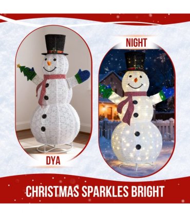 1.7M Lighted Snowman Holding Small Tree Christmas Yard Decorations, Pre-lit Pull Up Snowman with 200 Warm White LEDs, for Xmas Outdoor Holiday Indoor Decor Lighted Holiday Displays, White