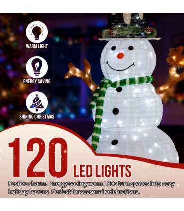 1.2M Lighted Snowman and Squirrel Christmas Yard Decorations, Pre-lit Pull Up Snowman with 120 White LEDs, for Xmas Outdoor Holiday Indoor Decor Lighted Holiday Displays, White